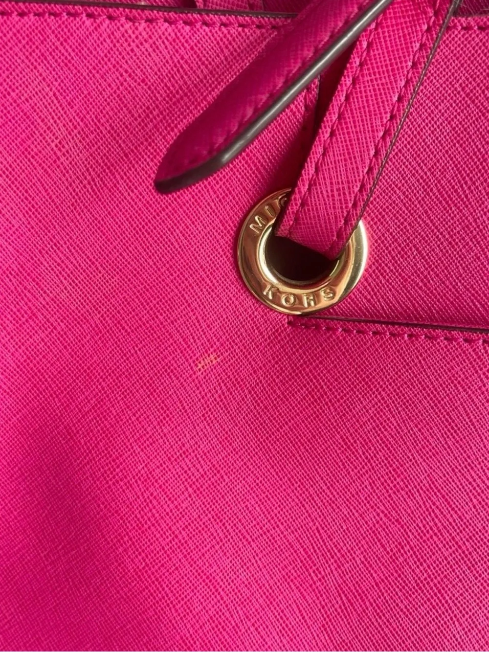 Michael Kors Hot Pink Leather Tote with Gold Accents